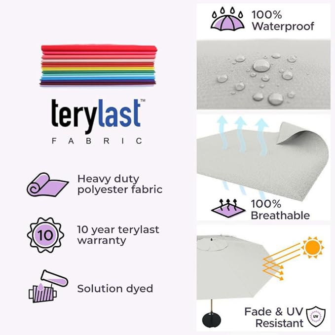 The Swilt 9 Feet Outdoor Umbrella With Terylast Off Cream (Off White) Polyester Fabric - Fiberglass Ribs, Auto-Tilt And Swivel Aluminum Frame Patio Umbrella For Deck, Garden, Pool - Black Pole
