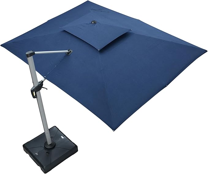 PURPLE LEAF 10' X 13' Cantilever Outdoor Patio Umbrella Large Heavy Duty 360° Rotation Double Top Offset Rectangular Umbrellas for Backyard Deck Pool, Spectrum Indigo