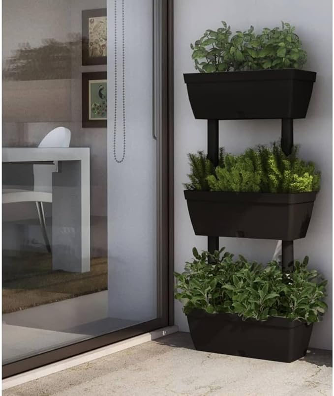 Garden Planter 6 pcs 39.4" Anthracite, Stackable TPR Raised Garden Bed for Outdoor Plants, UV-Proof Patio Flower Box System