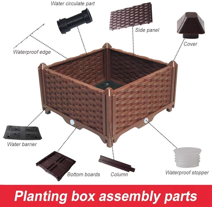 BAOYOUNI Rectangular Raised Garden Bed Kit Indoor Outdoor Plastic Planter Grow Box for Fresh Vegetables, Herbs, Flowers & Succulents, Brown, 61.41'' x 15.35'' x 8.66''