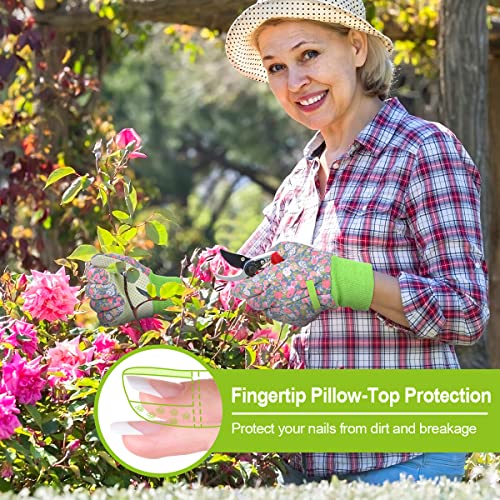 Floral Gardening Gloves for Women (2 Pairs - Light Green Flowers)