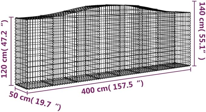 Gabion Basket Set of 9 Silver Galvanized Iron, Extra Large 157.5x157.5x55.1 Inch Rectangular Outdoor Planters, Retaining Wall Garden Bed