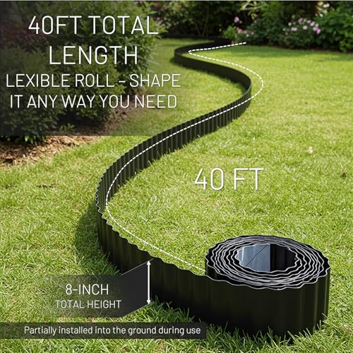 40FT x 8IN Flexible Corrugated Metal Garden Edging Roll (Black / 40FT × 8IN)