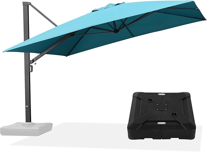 PURPLE LEAF 12 FT Square Patio Umbrella with Base Large Offset Hanging Outdoor Cantilever Umbrella Included Base for Garden Deck Backyard Pool Turquiose