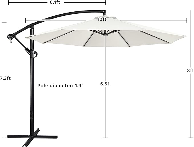 Yaheetech 10FT Patio Offset Umbrella - Cantilever Hanging Outdoor Umbrellas w/Easy Tilt & Cross Base for Market/Garden/Lawn/Deck/Backyard/Pool - Cream