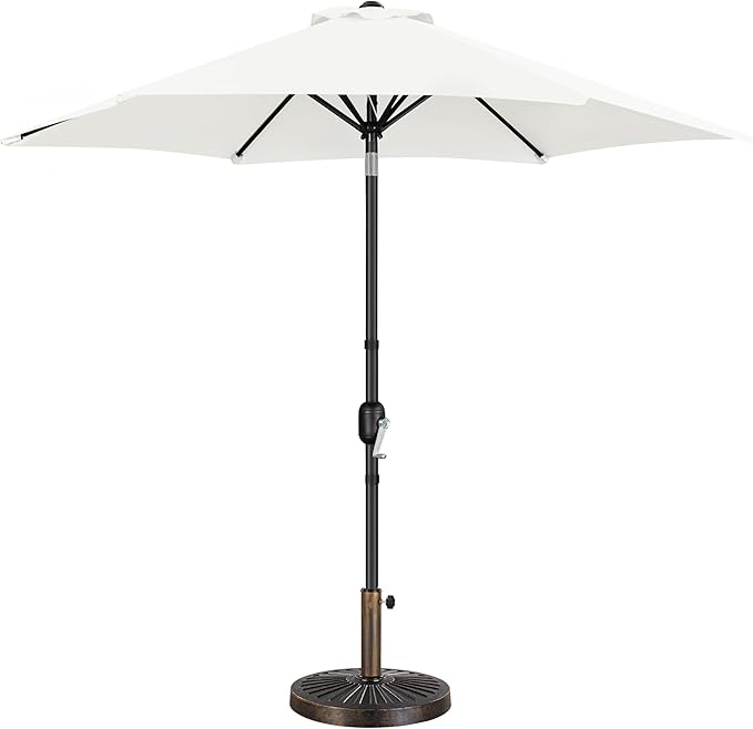 Yaheetech 9FT Patio Umbrella Outdoor with Heavy Duty Base Included,Table Umbrella with Push Button Tilt and Crank, UV Protection Waterproof for Yard/Outdoor/Wedding Parties and Events - White
