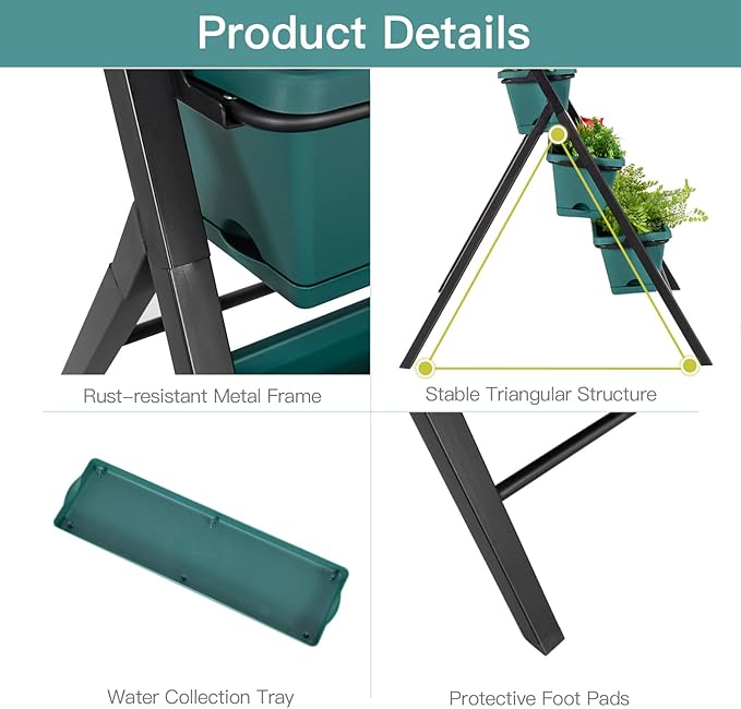 Safstar 5-Tier Vertical Raised Garden Bed, Freestanding Garden Planter with 5 Container Boxes, Elevated Planter for Vegetables, Fruits, Flowers, Herbs, Good for Indoor & Outdoor Use (Green, 2)