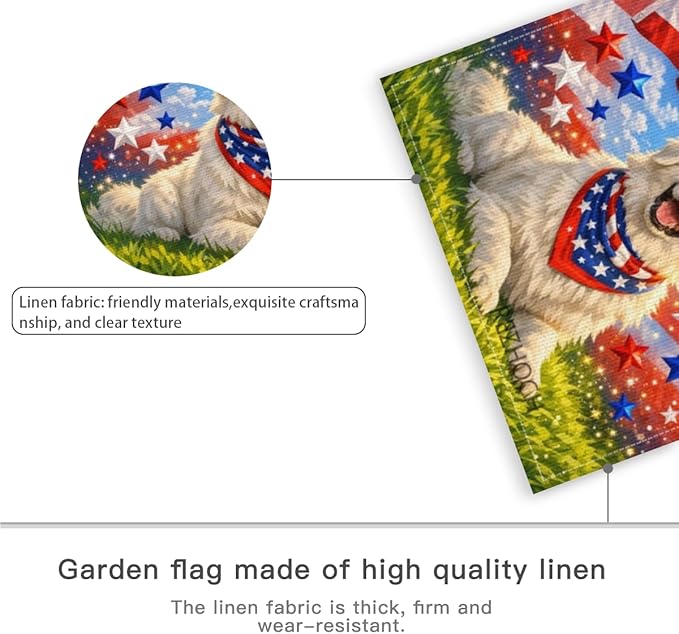 Patriotic Great Pyrenees Garden Flag 12x18 Inch,American Independence Day Outdoor Yard USA Flag Funny Animal,Red White Blue 4th of July Lawn Porch Double Sided Outside Decor
