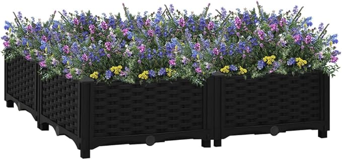 Raised Garden Bed 31.5"x31.5"x9.1" Polypropylene Planter Black Elevated Garden Bed for Outdoor Flower Beds, Vegetable Garden, Patio Planters, Raised Planter Box for Plants and Herbs