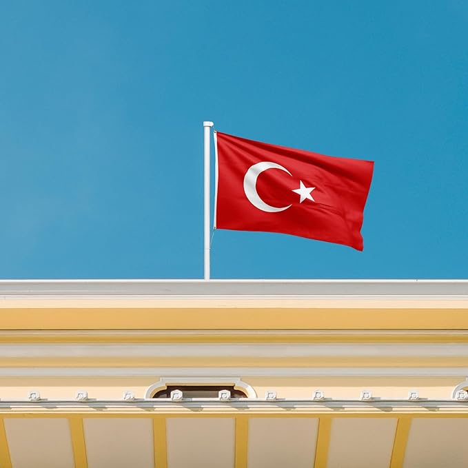 ASUNO Turkish Flag 3 × 5 Feet Polyester Turkish National Banner with 2 Brass Grommets Double Side Vivid Color Fade Resistant for Outside Garden Lawn Patio