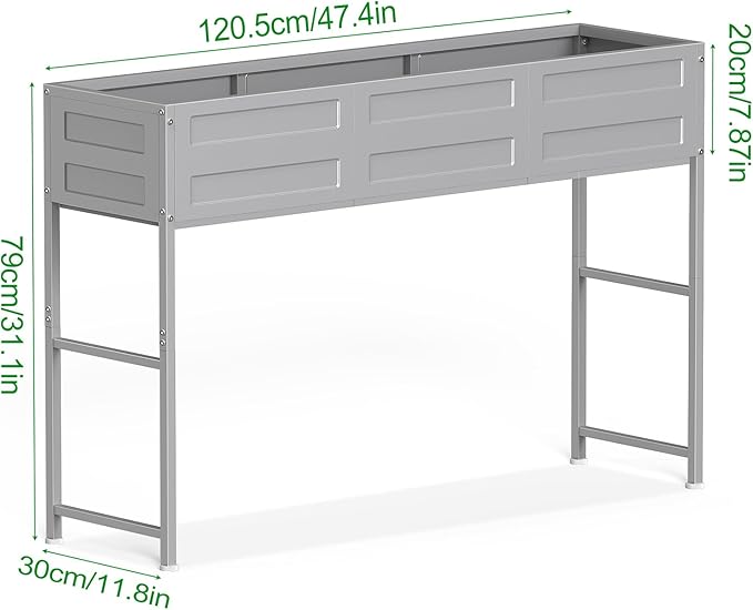 PINPON 31" Tall Galvanized Raised Garden Bed with Legs, 48x12x31in Elevated Metal Planter Box for Outdoor Vegetables, Herbs, Flowers - 300lb Capacity for Backyard, Patio, Balcony