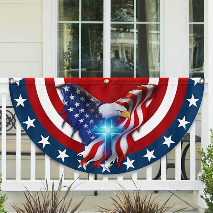 American Flag Patriot Eagle Christian Cross Non-Pleated Fan Flag MLN2846FL, Suitable for Outdoor and Indoor