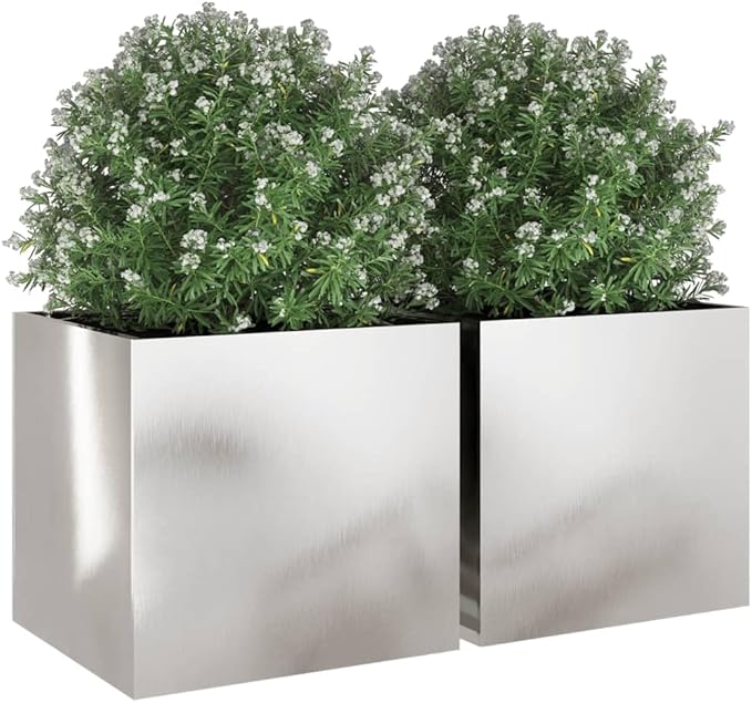 Planters,Multifunctional Raised Bed,Plant Privacy Fence,Balcony Planter Beds,Herb Planters,Greenhouse Planter,for Herbs,Flowers,Outdoor,Vegetables,2 pcs Silver 19.3"x18.5"x18.1" Stainless Steel