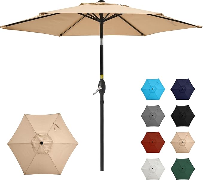 Patio Umbrella Striped Outdoor Table Market Umbrella with Push Button Tilt and Crank Sturdy Aluminum Ribs for Deck, Lawn, Pool& Backyard