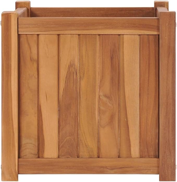 vidaXL Durable Solid Teak Wood Raised Bed - Square Garden Planter with Large Capacity, Easy Assembly and Unique Wood Grain Finish, Ideal for Outdoor or Indoor Use, 15.7"x15.7"x15.7"