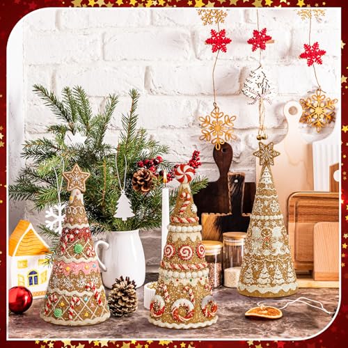 3 Packs Gingerbread Christmas Tree Figurines Resin Tabletop Decor (5 Inch / Gingerbread Tree)