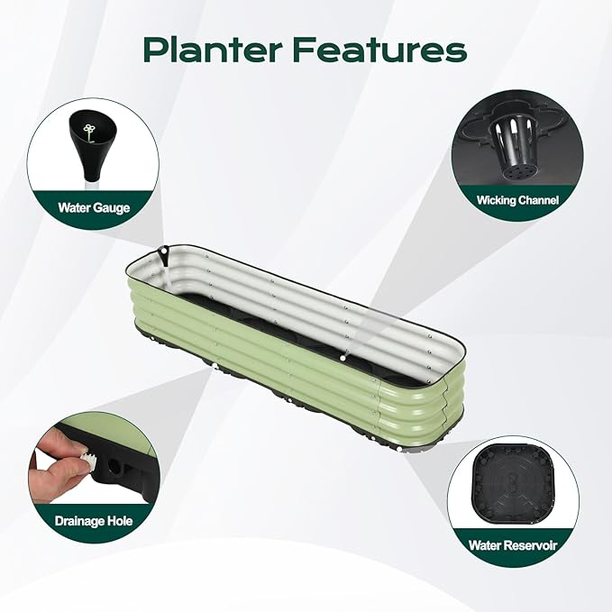 COWVIE Galvanized Raised Garden Bed Kit with Self Watering System, Metal Outdoor Planter Garden Boxes with Drainage Plugs for Vegetables, Herbs, Flowers