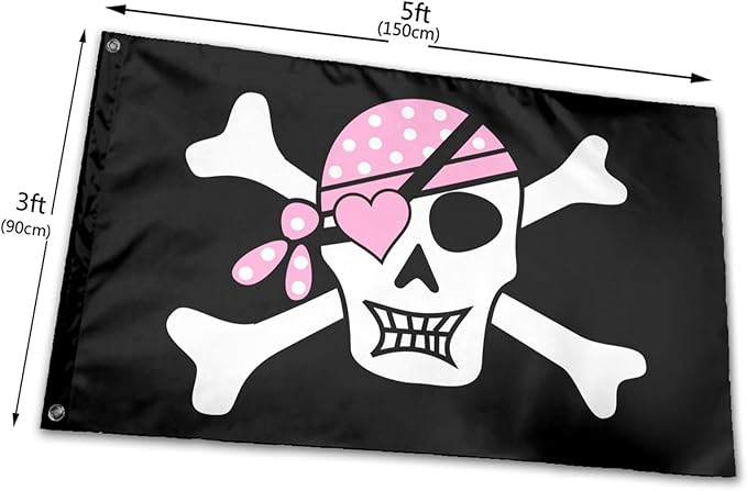 Pink Girl Pirate Skull Flag 3x5 Ft Outdoor Indoor With Grommet Garden Yard Outside Viking Flag Banner Decorative Sign