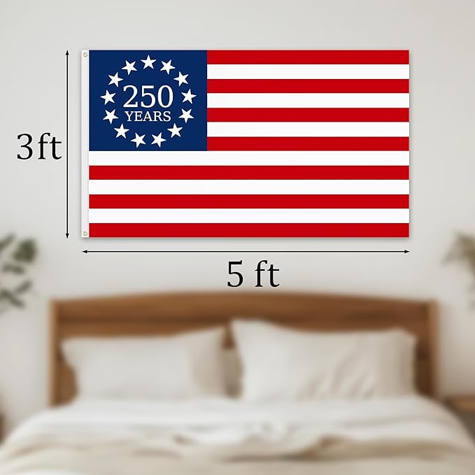 250 Year American Anniversary Flag, 3x5 Ft Double Sided American Flag, 1776-2026 250 Years Outdoor Anniversary Banner Decorations with 2 Brass Grommets (A1)