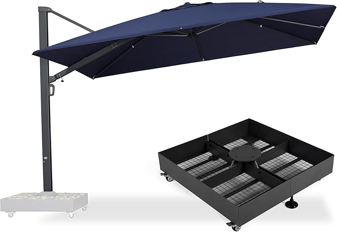 PURPLE LEAF 12' X 9' Rectangle Patio Umbrella with Base Included Large Patio Aluminum Offset Umbrella with 360-degree Rotation Cantilever Umbrella for Backyard Pool Garden Deck Navy Blue
