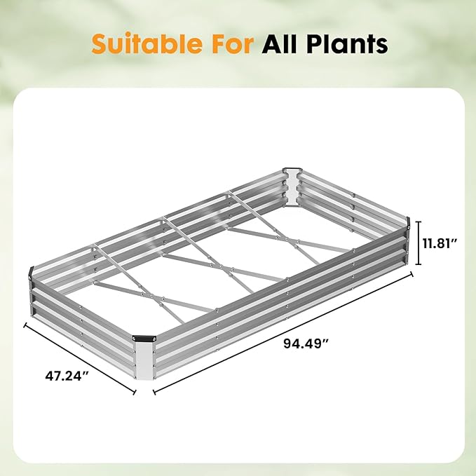 NEWBULIG 8x4x1ft Galvanized Raised Garden Bed, Outdoor Metal Planters Box for Vegetables, Flowers & Herbs, Open Base, Easy Assembly, X-Shaped Bars