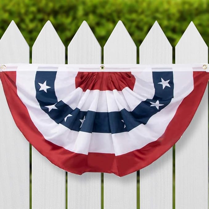 3X6 Feet American Flag Bunting - USA Pleated Fan Flag for Outdoor 4th of July - Vivid Color and Fade Resistant - Double Stitches Canvas Header with Three Brass Grommets