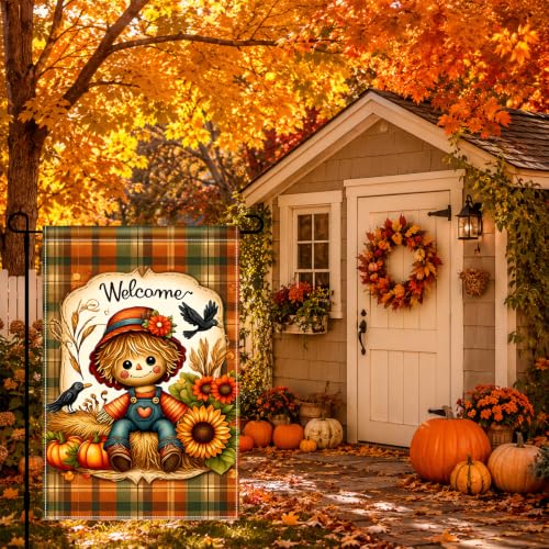 Fall Thanksgiving 12x18 Inch Garden Flag Scarecrow Pumpkin Decor (Scarecrow)