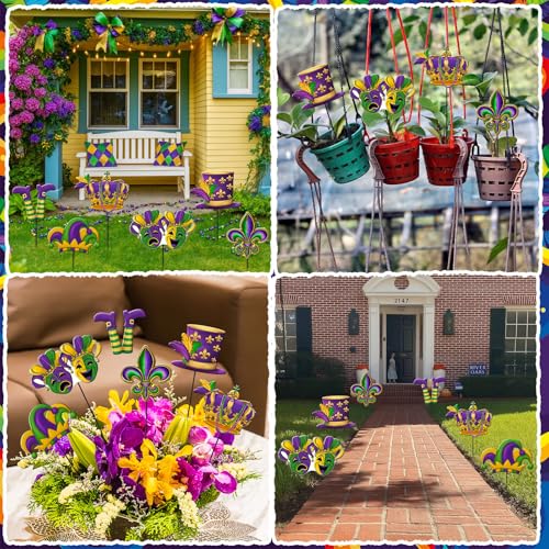 6 Pcs Mardi Gras Metal Garden Stakes Mardi Gras Carnival Metal Garden Signs Yard Stakes Outdoor Decor for Carnival Party Home Lawn Porch Holiday Front Backyard (Mardi Gras)