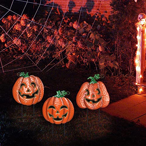3 Pack Halloween Lighted Pumpkin Garden Stakes