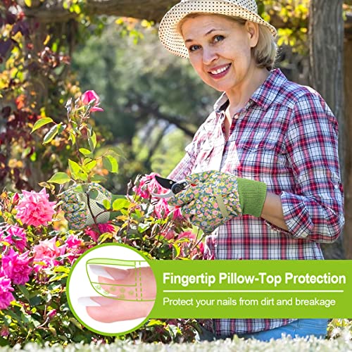 Floral Gardening Gloves for Women (Green+light Blue Flowers)