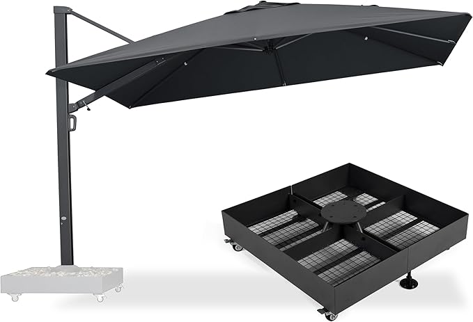 PURPLE LEAF 12' X 9' Rectangle Large Patio Umbrella with Base Included Outdoor Aluminum Offset Umbrella with 360-degree Rotation Cantilever Umbrella for Garden Deck Backyard Pool Grey