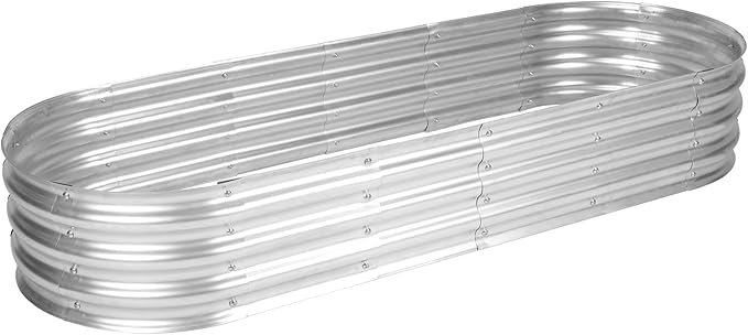 5.9 x 2 x 1 Ft Galvanized Raised Garden Bed Kit, Outdoor Oval Planter Box for Vegetables, Flowers, Herbs, Deep Rooted, Silver