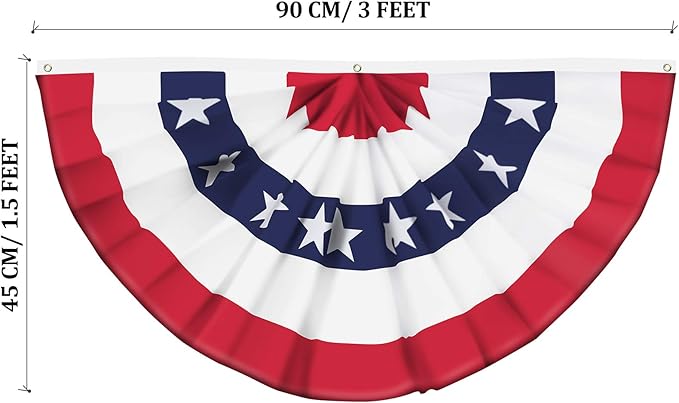 USA Pleated Fan Banner Patriotic Half Fan Banner Flag with Canvas Header and Brass Grommets for 4th of July Memorial Day Indoor Outdoor Decoration (6, 1.5x3 Feet)