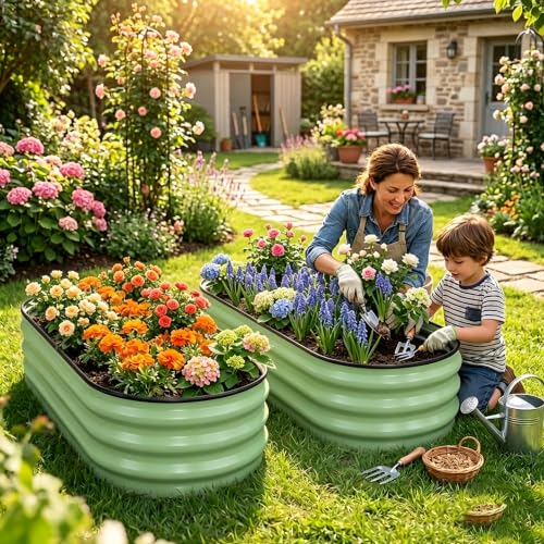 Galvanized Raised Garden Bed Outdoor 6x3x1 ft 1 Pack Oval Green (Green / 6 x 3 x 1 ft)