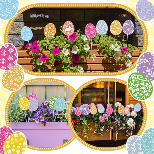 12 Pcs Colorful Easter Eggs Yard Signs with Stakes (Easter Eggs)