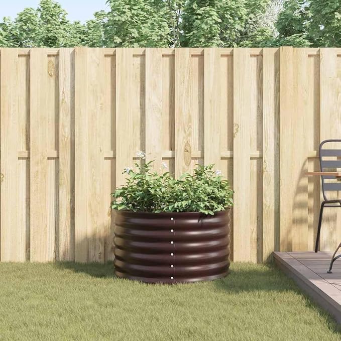 vidaXL Round Galvanized Steel Garden Planter | Modern Outdoor Metal Brown 31.5 X 17.3 in Tough Build and Powder Coated Finish Perfect for Spring Summer Planting Plant Pot Flower Oval