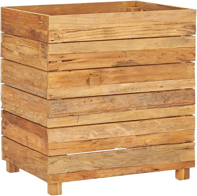 Raised Bed 19.7"x15.7"x21.7" Solid Wood Teak and Steel,Raised Garden Bed,Outdoor Planters for Flower Herb Garden