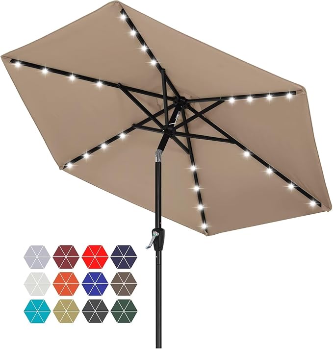 ABCCANOPY Durable Solar Led Patio Umbrellas with 24LED Lights 7.5FT with 6 Sturdy Ribs (Tan)