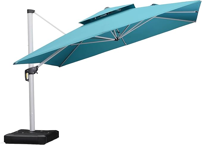 PURPLE LEAF 12 Feet Double Top Deluxe Square Patio Umbrella Offset Hanging Umbrella Cantilever Outdoor Market Umbrella Garden Turquoise Blue