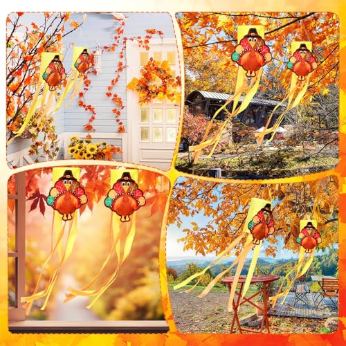 2pcs Fall Turkey Windsocks 40'' Thanksgiving Outdoor Hanging Decor (Turkey)