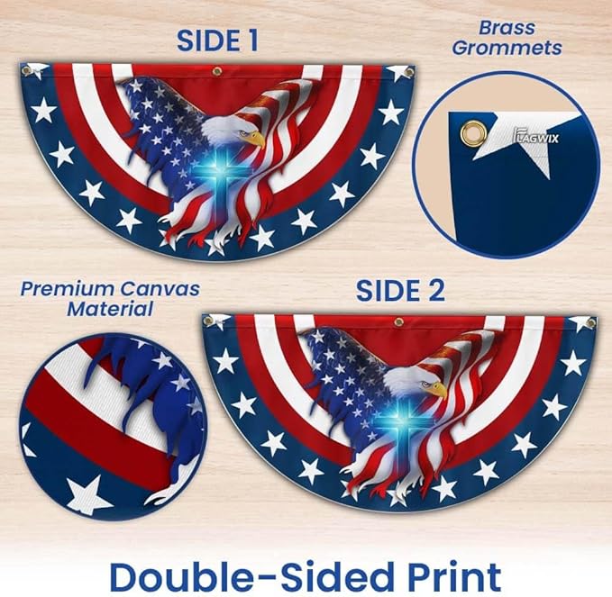 American Flag Patriot Eagle Christian Cross Non-Pleated Fan Flag MLN2846FL, Suitable for Outdoor and Indoor