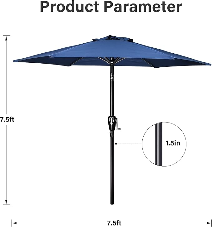 Simple Deluxe 7.5ft Patio Umbrella Outdoor Table Market Yard Umbrella with Push Button Tilt/Crank, 6 Sturdy Ribs for Garden, Deck, Backyard, Pool, Blue