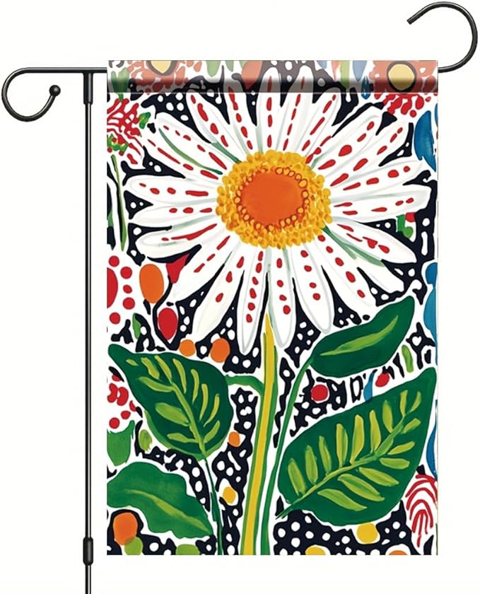Daisy Garden Flag 12x18 Inch Double Sided Outdoor Yard Banner Bright White Flower with Colorful Leaves Spring Summer Floral Decoration for Porch Patio Lawn Garden Decor