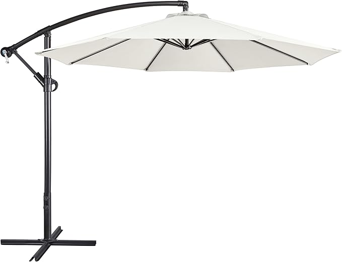 Yaheetech 10FT Patio Offset Umbrella - Cantilever Hanging Outdoor Umbrellas w/Easy Tilt & Cross Base for Market/Garden/Lawn/Deck/Backyard/Pool - Cream