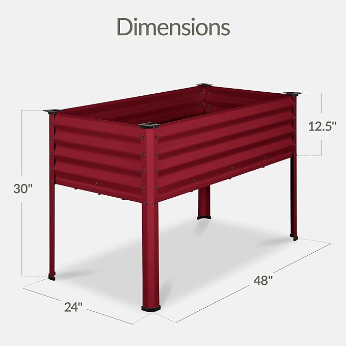 Best Choice Products 48x24x30in Galvanized Raised Garden Bed, Metal Elevated Planter Box, Vegetable Garden for Backyard, Patio, Balcony, 100% Non Toxic Materials - Royal Red