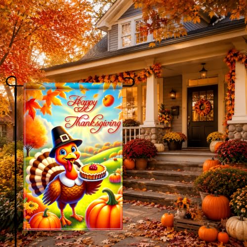 Happy Thanksgiving Turkey Garden Flag 12x18 Inch Fall Decor (Turkey)