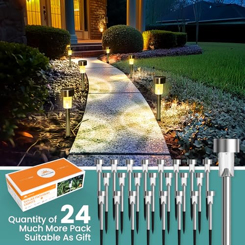 24 Pack Solar Lights Outdoor Waterproof (Warm White)