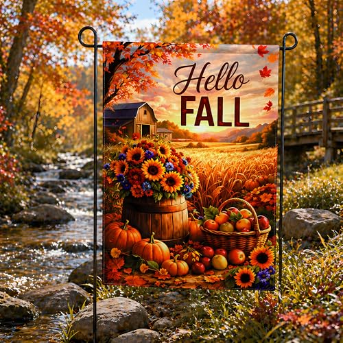Fall Decor Hello Fall Garden Flag (Black)