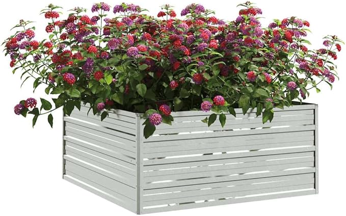 Garden Raised Bed Silver Galvanized Steel, 39.4x39.4x17.7 in Square Outdoor Planter for Vegetables, Flowers, Durable Metal Garden Beds