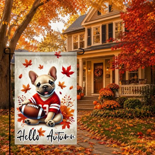 Fall Garden Flag 12x18 Inch Bulldog Football Hello Autumn Decor (Bulldog Football)